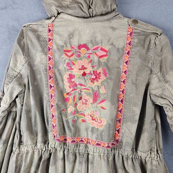 Free People Green Festival Embroidered  Anorak Jacket Utility Military Boho Sz 6 - Picture 8 of 9
